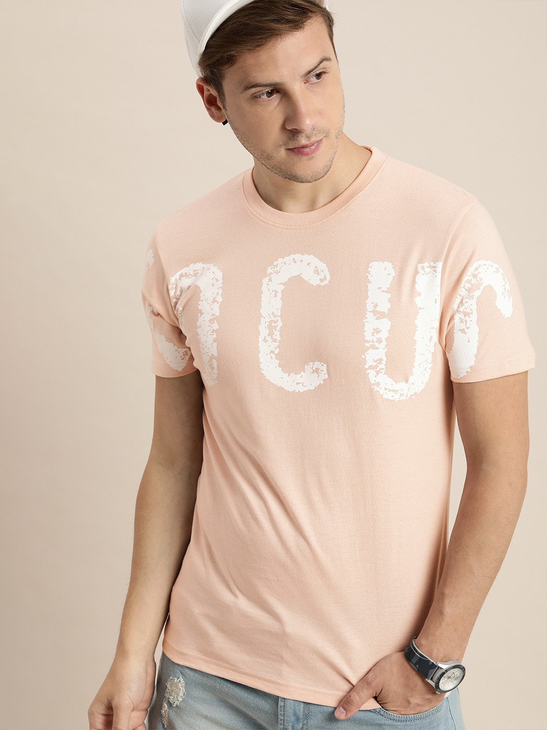 

Moda Rapido Men Pink Typography Printed Pure Cotton T-shirt