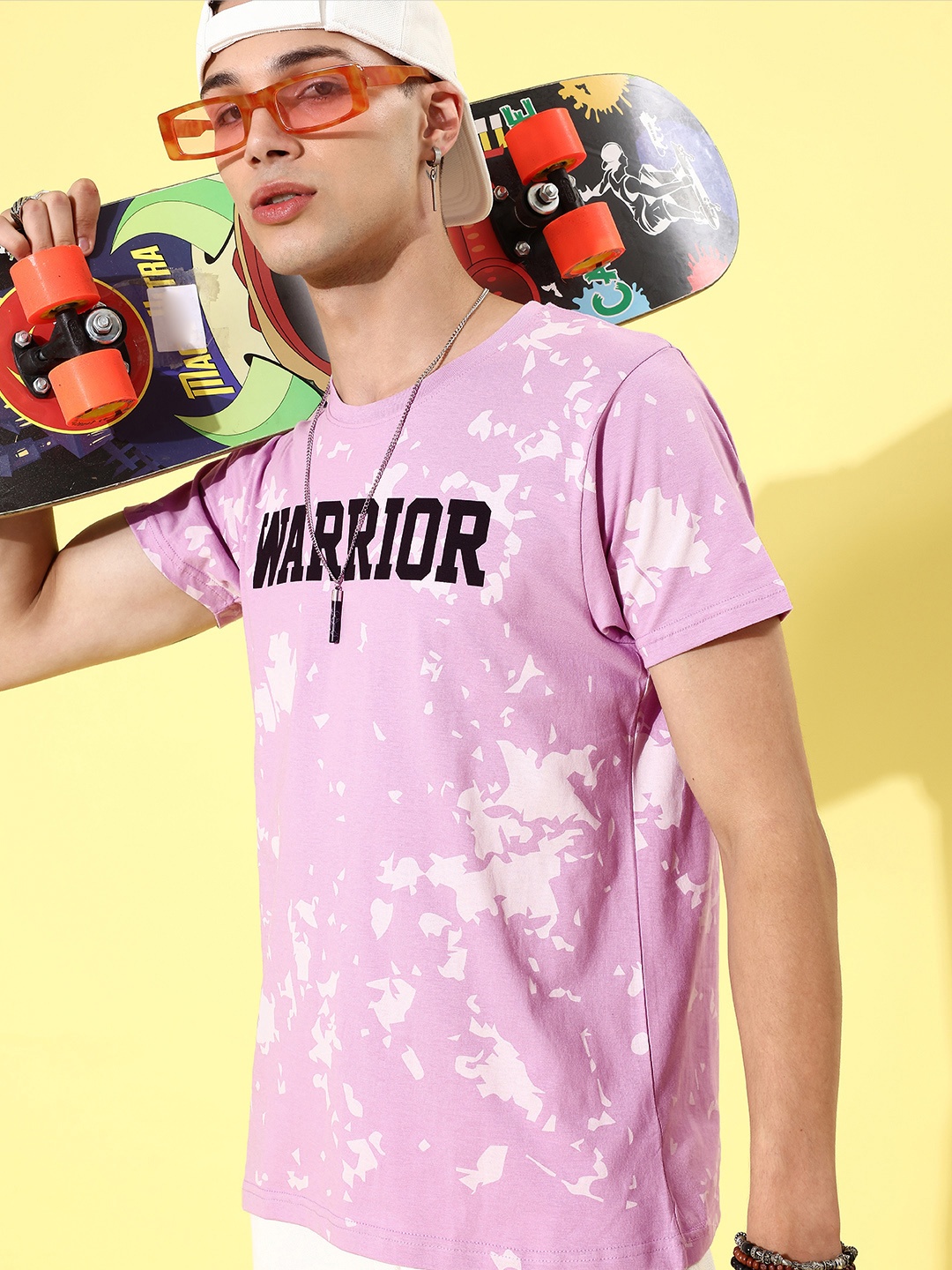 

Moda Rapido Men Lavender Tie and Dye Printed Pure Cotton T-shirt