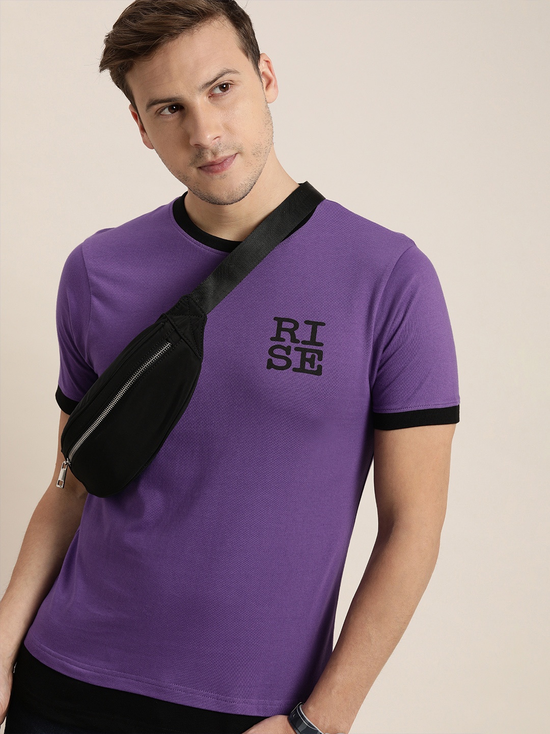 

Moda Rapido Men Purple Printed Detail Pure Cotton T-shirt