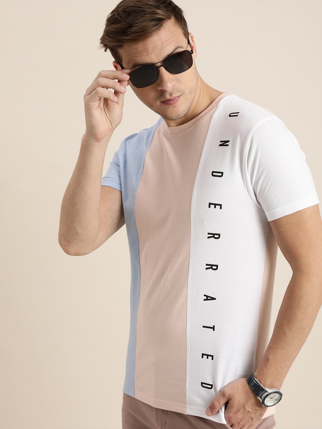 

Moda Rapido Men White & Blue Colourblocked T-shirt