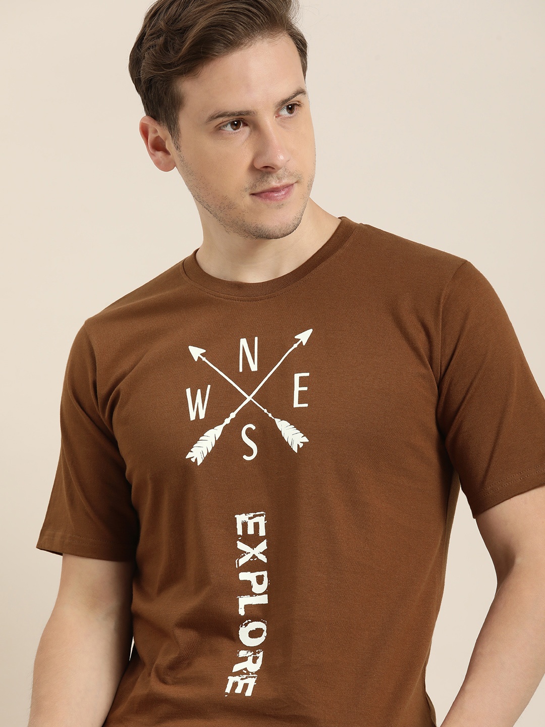 

Moda Rapido Men Brown Typography Printed Longline T-shirt