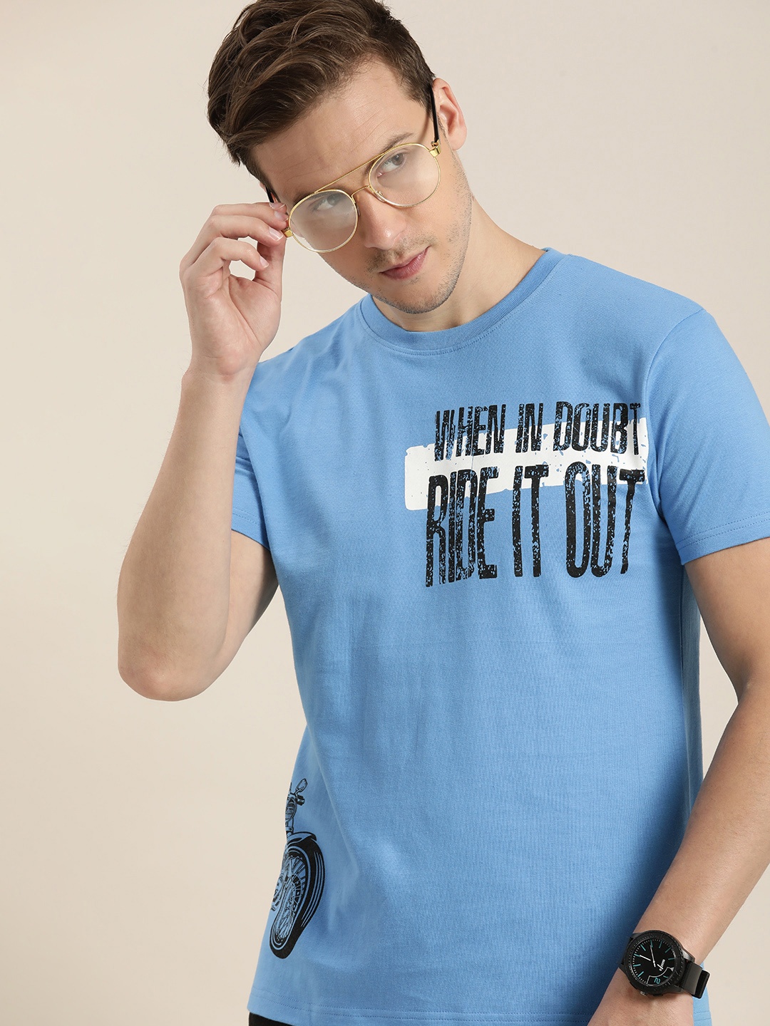 

Moda Rapido Men Blue Typography Printed T-shirt