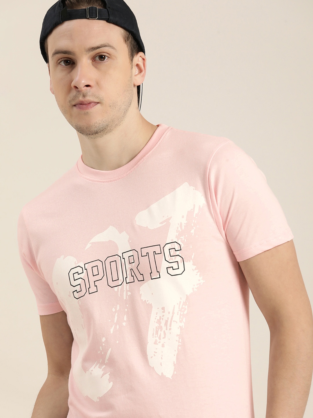 

Moda Rapido Men Light Pink Sports Printed Pure Cotton T-shirt
