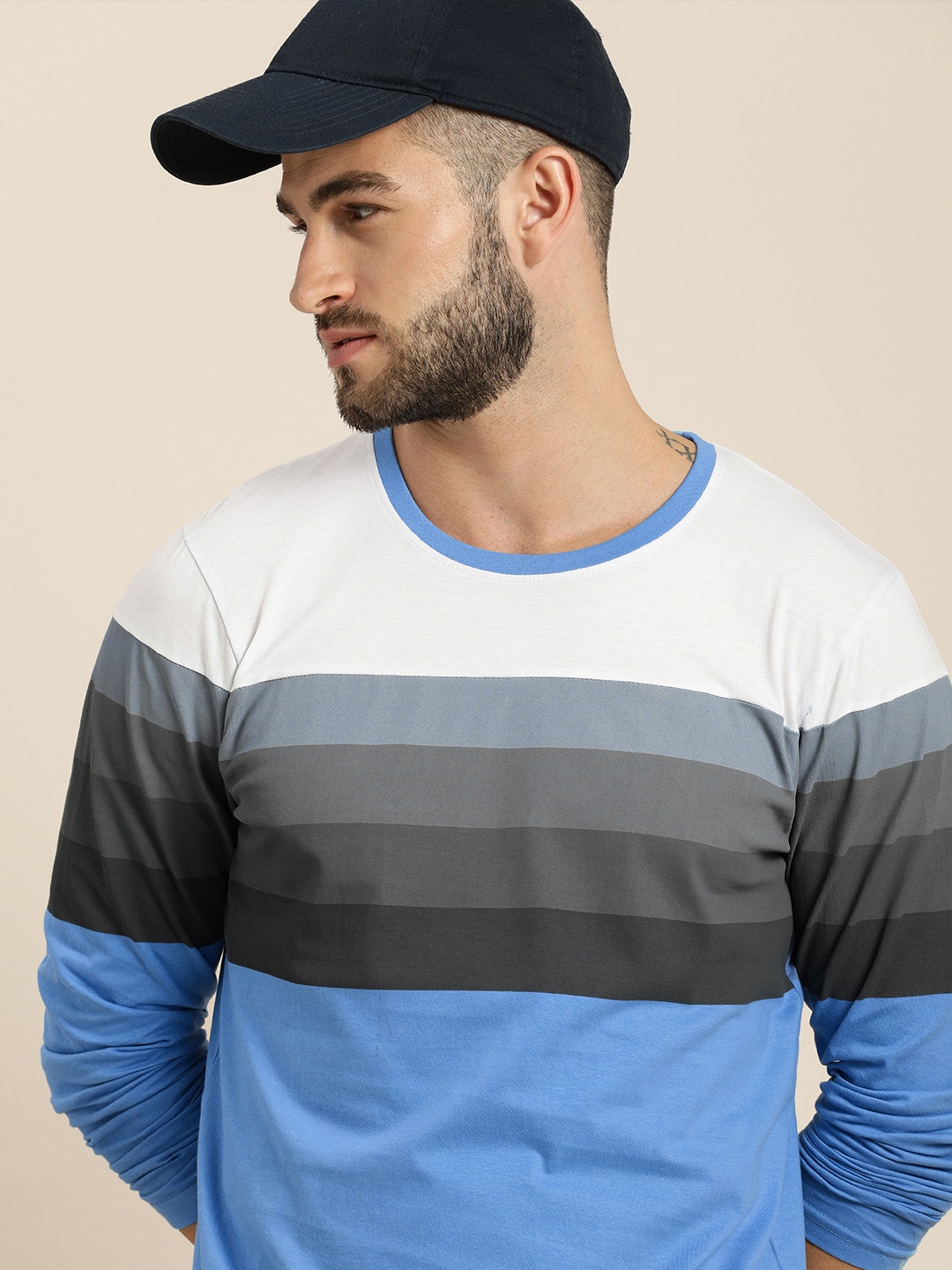 

Moda Rapido Men Turquoise Blue & Grey Multi Colourblocked Casual T-shirt