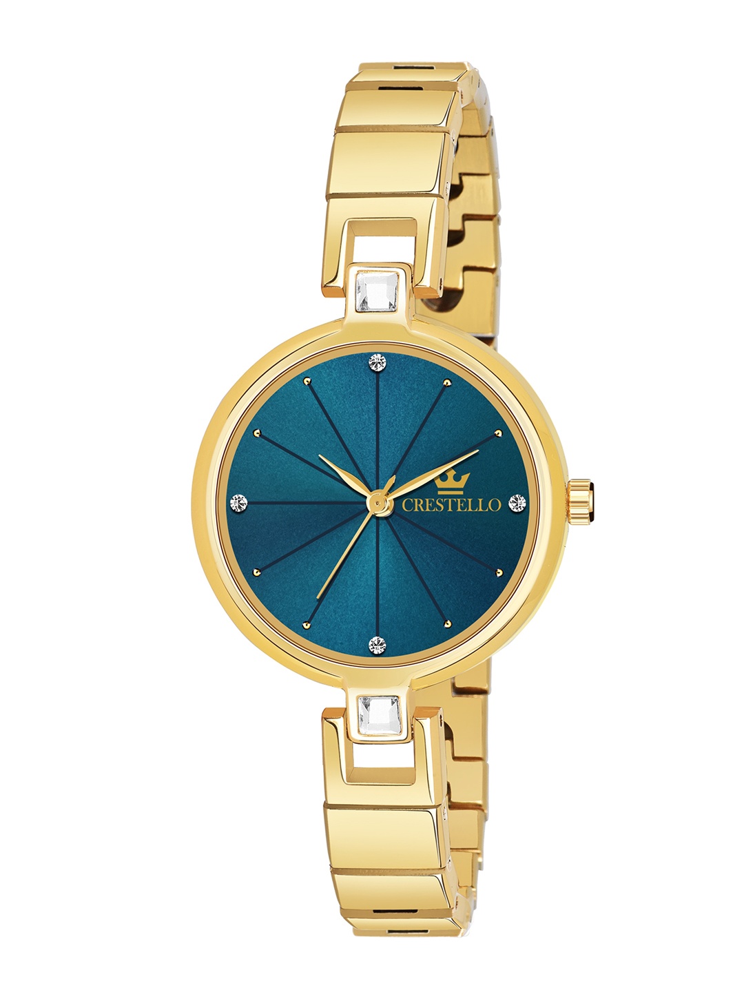 

CRESTELLO Women Blue Brass Dial & Gold Toned Bracelet Style Straps Analogue Watch CR-JWL109-BLUGLD