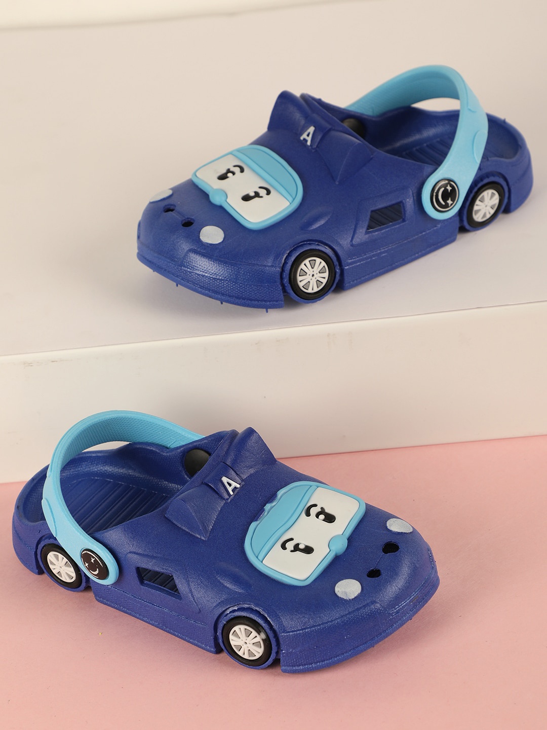 

PASSION PETALS Kids Blue Car Printed PU Lightweight Clogs