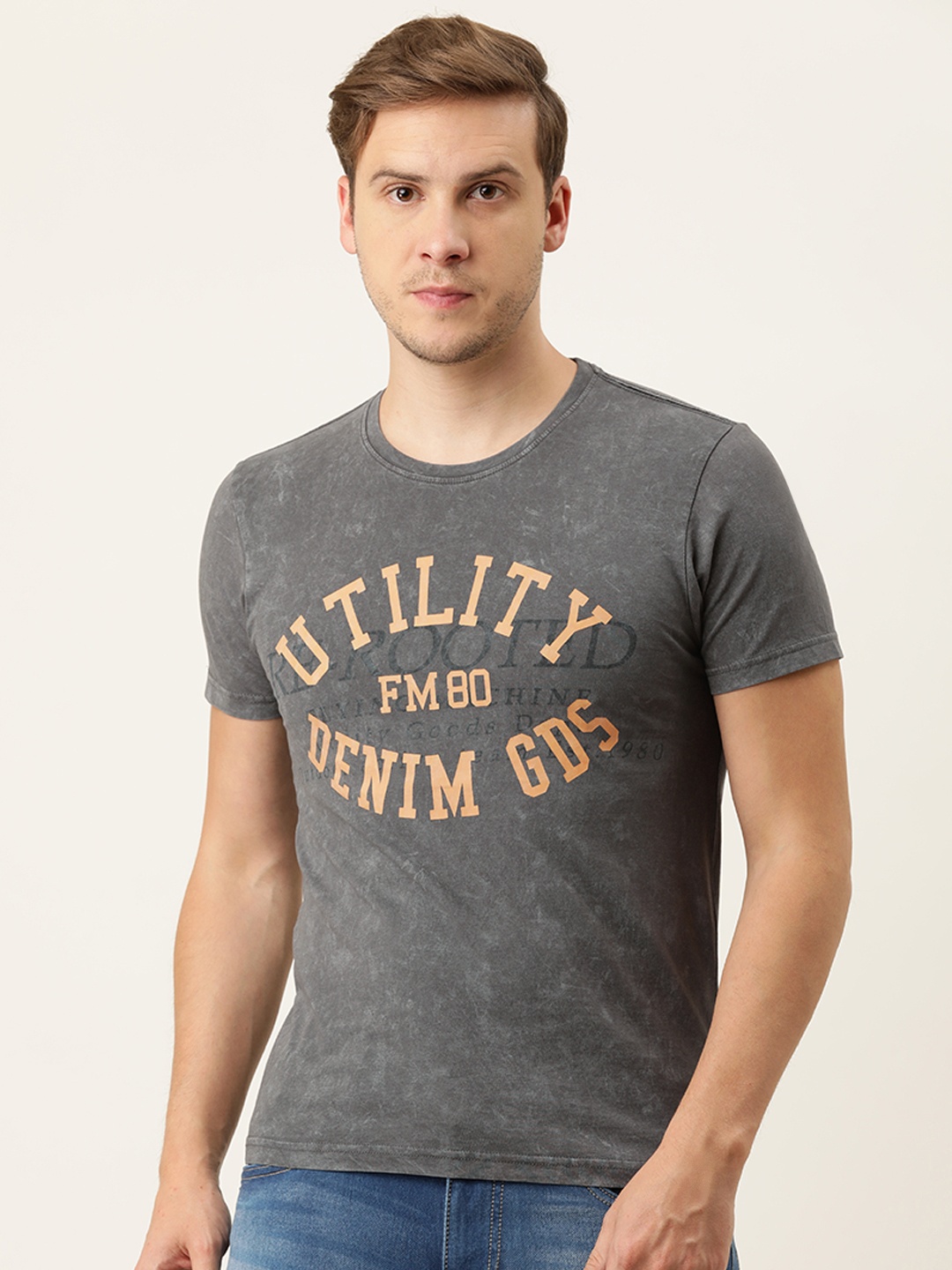 

Flying Machine Men Grey Typography Printed Slim Fit T-shirt