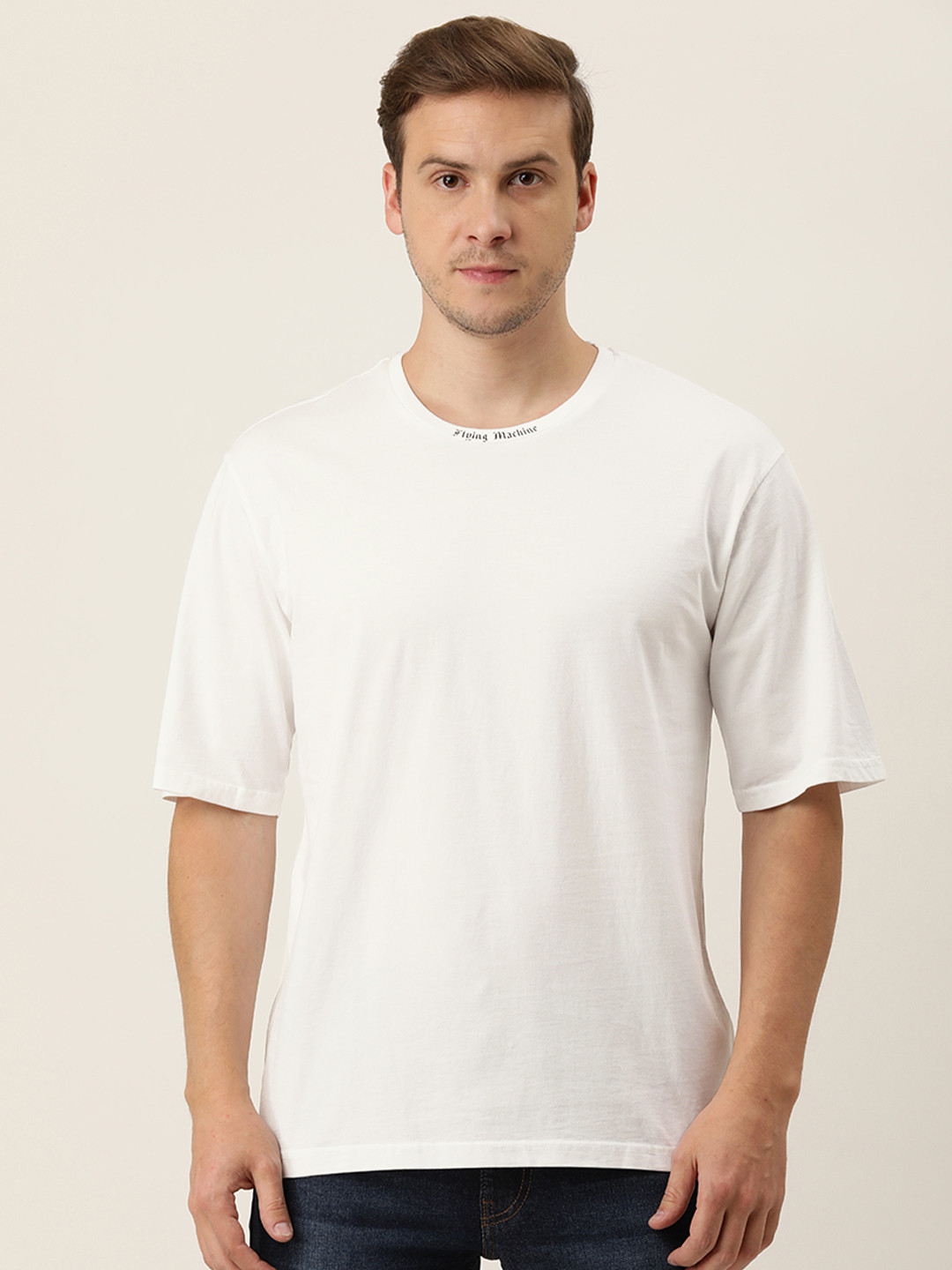 

Flying Machine Men White Solid Slim Fit Pure Cotton T-shirt