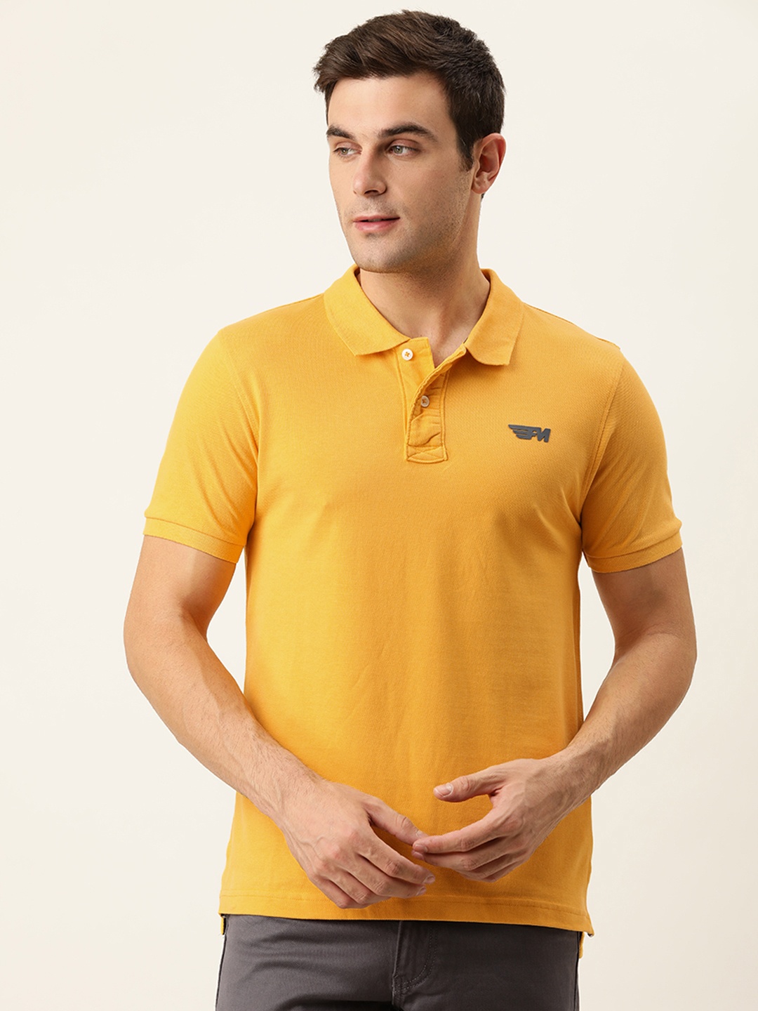 

Flying Machine Men Mustard Yellow Polo Collar Pure Cotton T-shirt