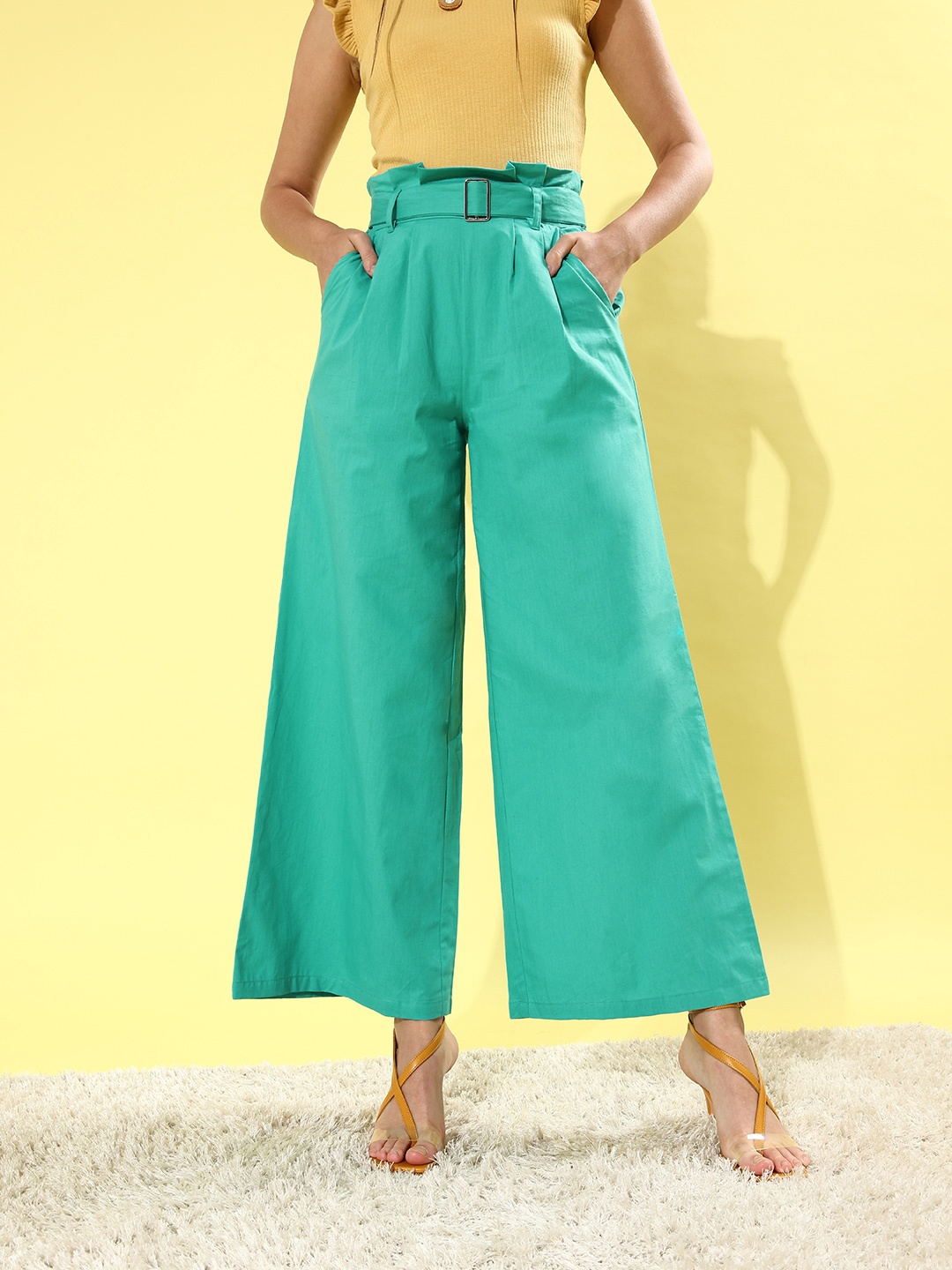 

DressBerry Women Sea Green Solid Wide Leg Bottom Trousers