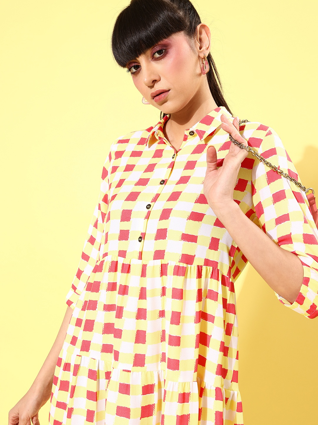 

Dressberry Women Bright Yellow Checked Sundress