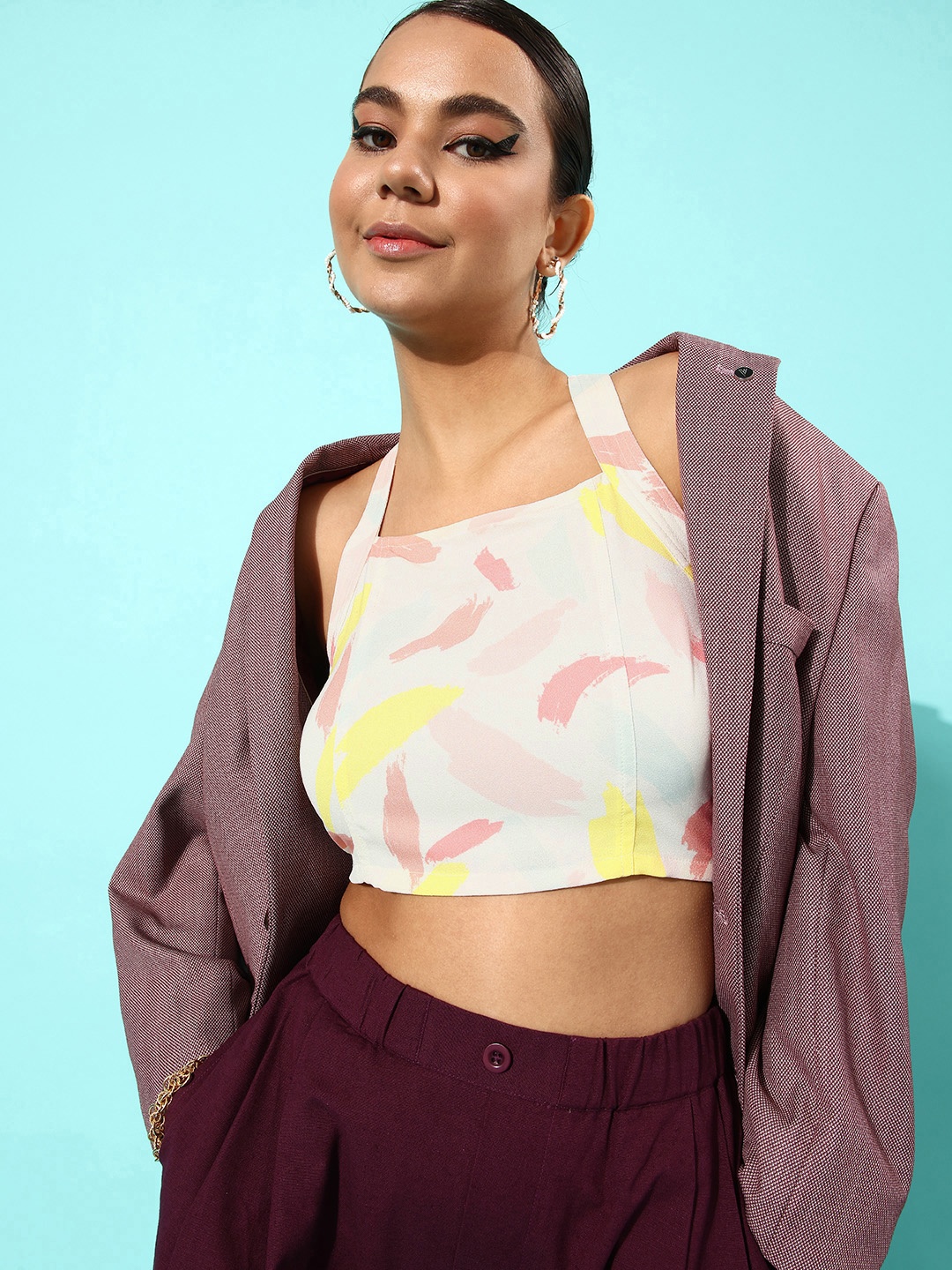 

4WRD by Dressberry Multi-coloured Abstract Bra Top & Vest