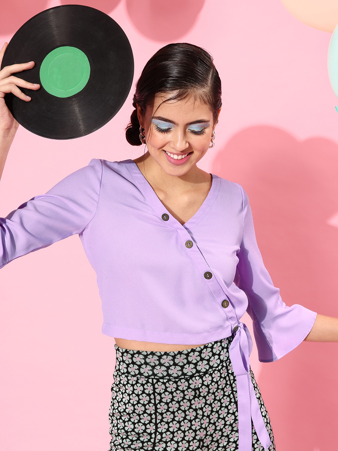 

DressBerry Elegant Lavender Solid Wrap it Up Top