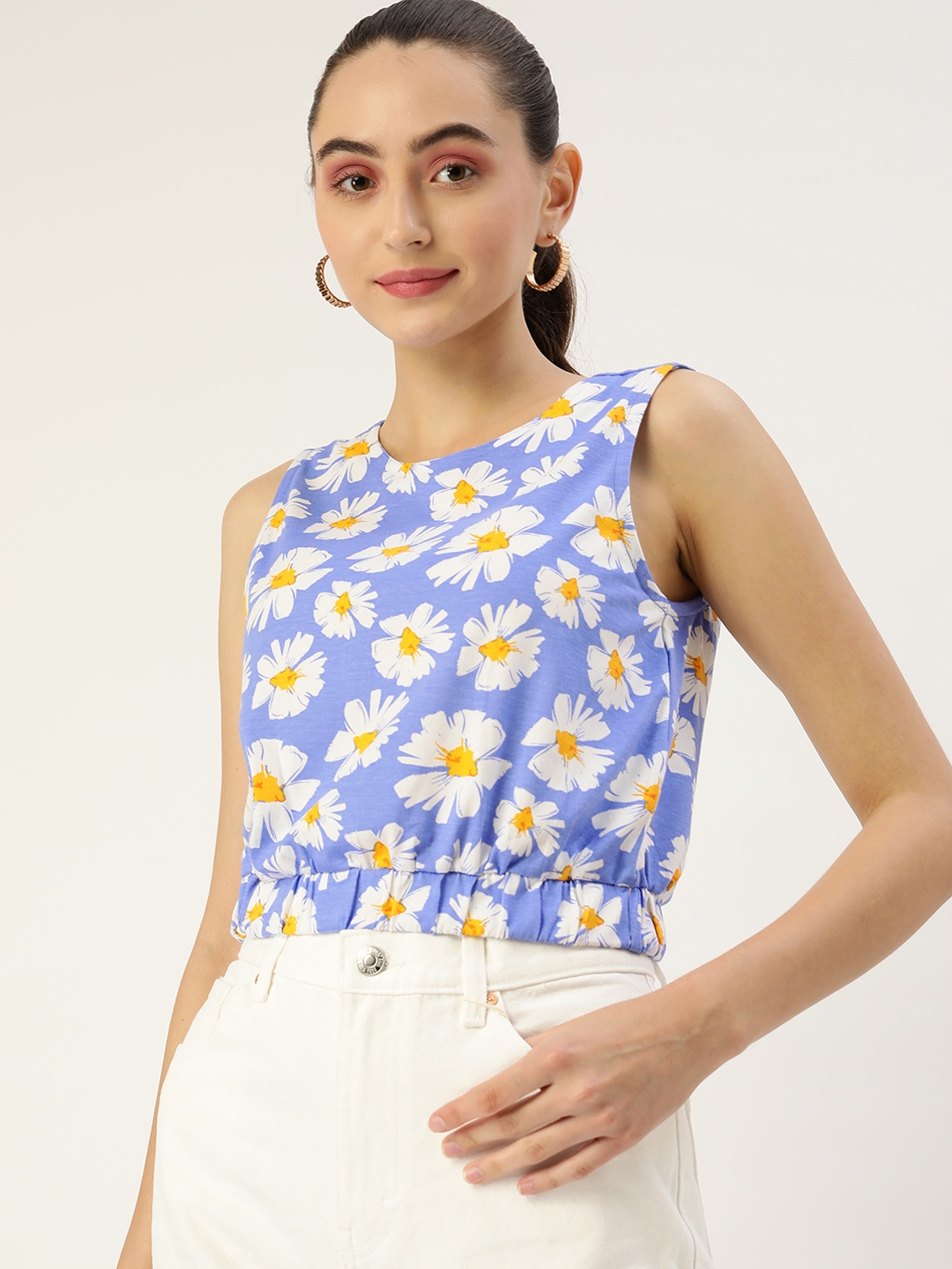 

DressBerry Blue & White Floral Print Top