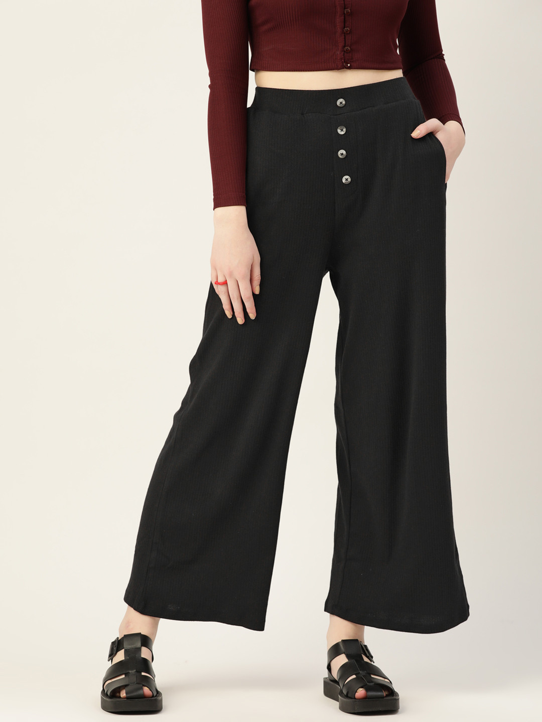 

DressBerry Women Black Solid Wide Trousers
