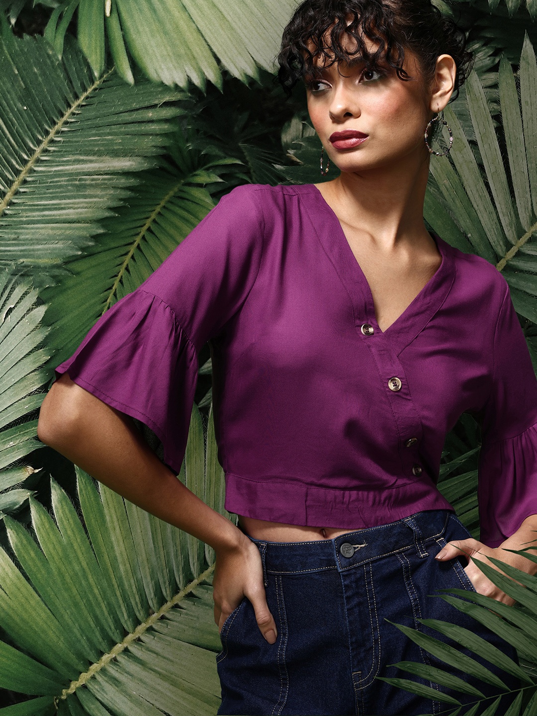 

DressBerry Women Purple Wrap Crop Top
