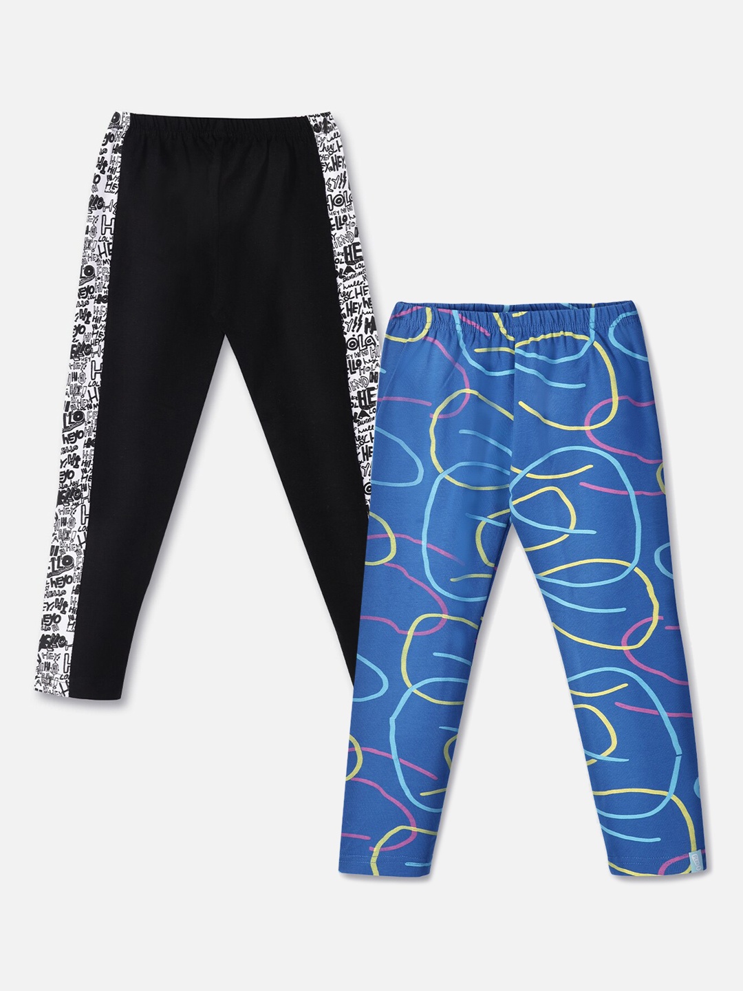 

You Got Plan B Pack of 2 Girls Printed Leggings, Black