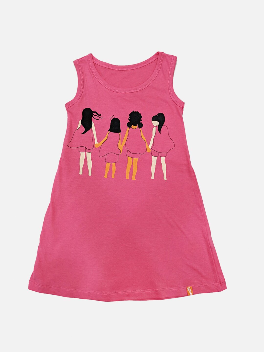 

You Got Plan B Girls Pink & Black Printed Round Neck Cotton A-Line Dress