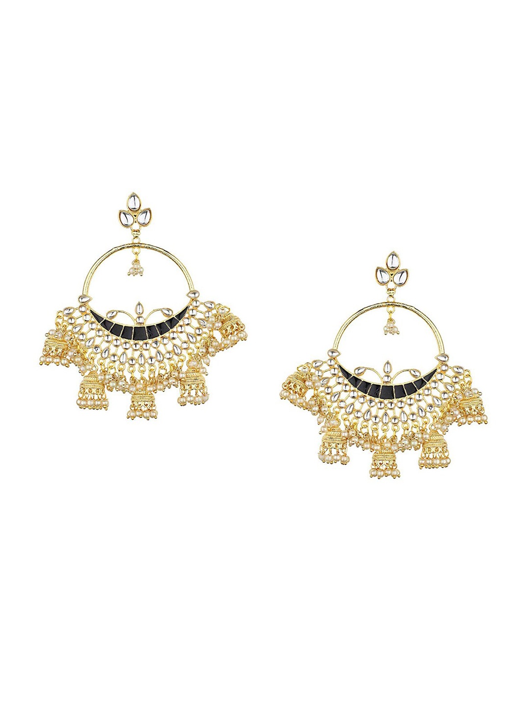 

Runjhun Gold-Toned & Black Circular Chandbalis Earrings