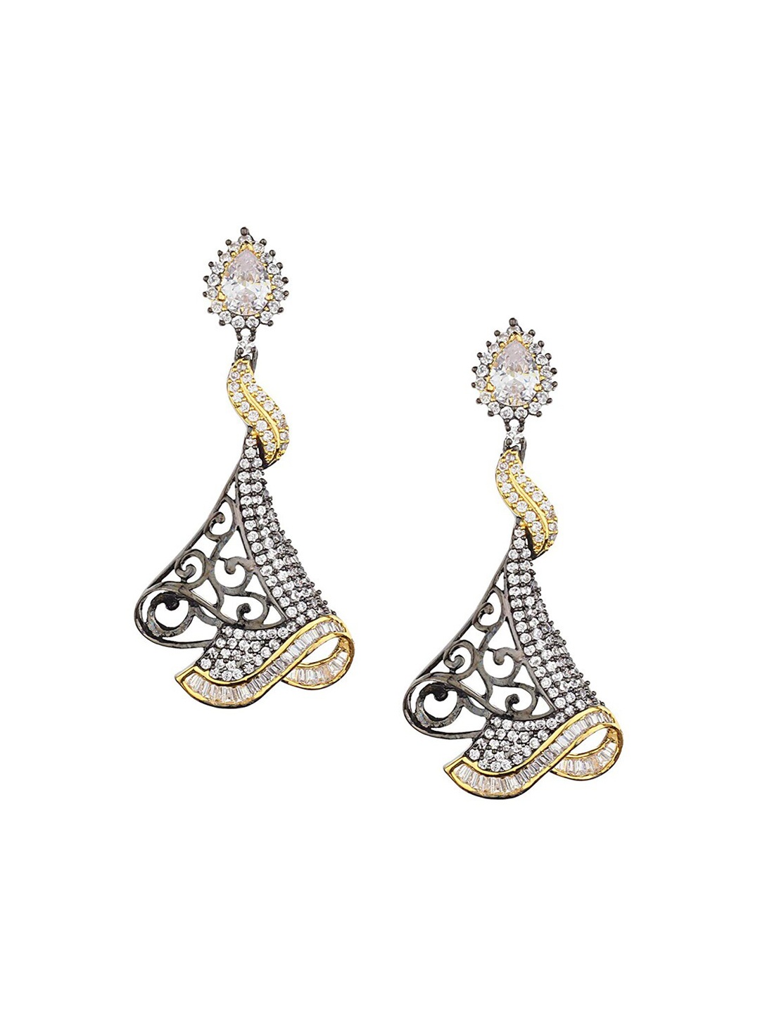 

Runjhun Silver-Toned Contemporary Drop Earrings