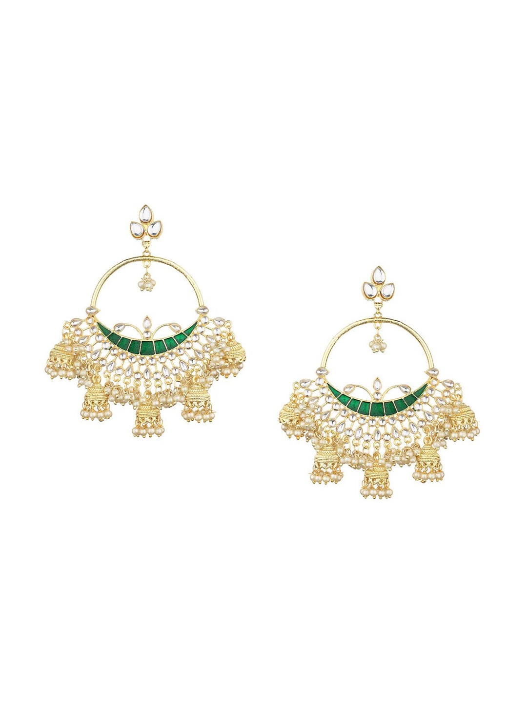 

Runjhun Gold-Plated & White Crescent Shaped Chandbalis