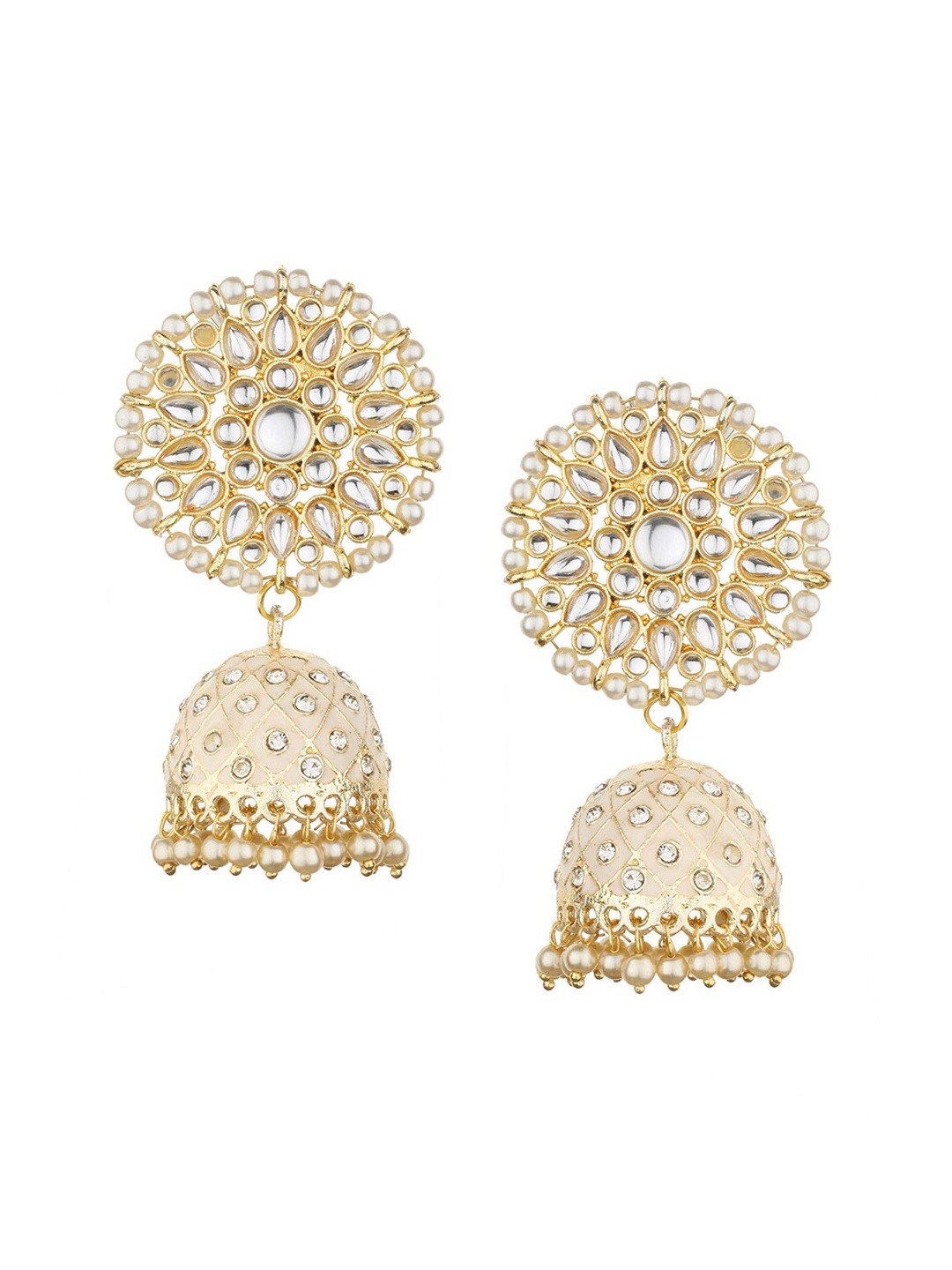 

Runjhun Cream-Coloured Contemporary Jhumkas Earrings