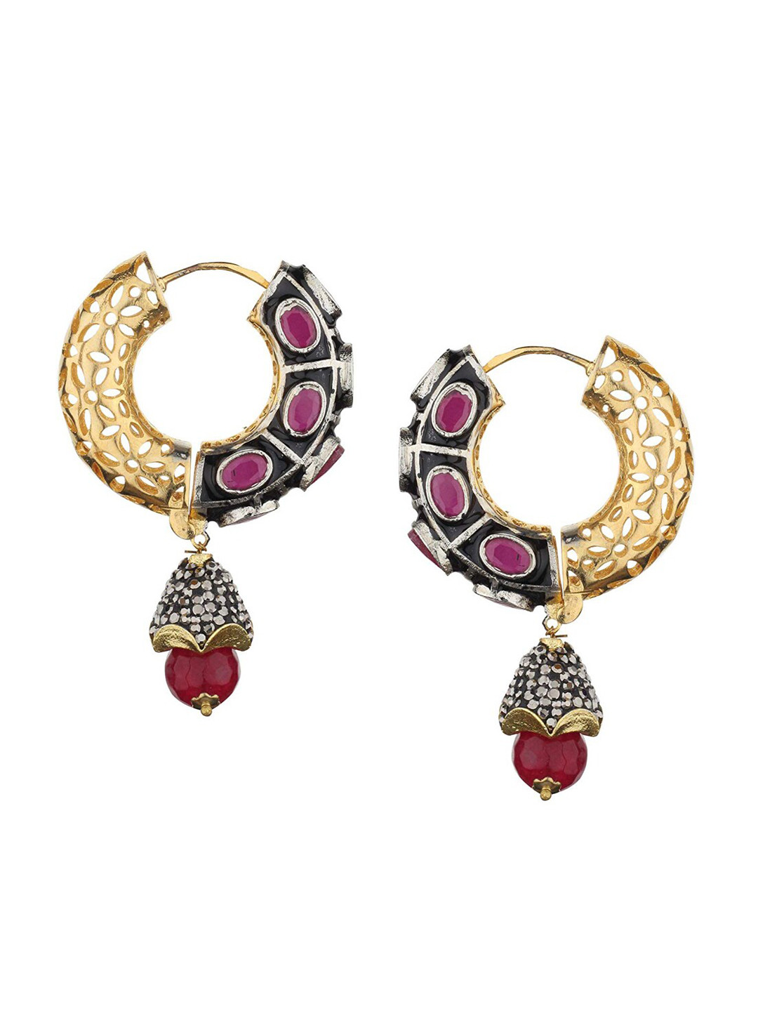 

Runjhun Magenta & Gold-plated Contemporary Jhumkas Earrings