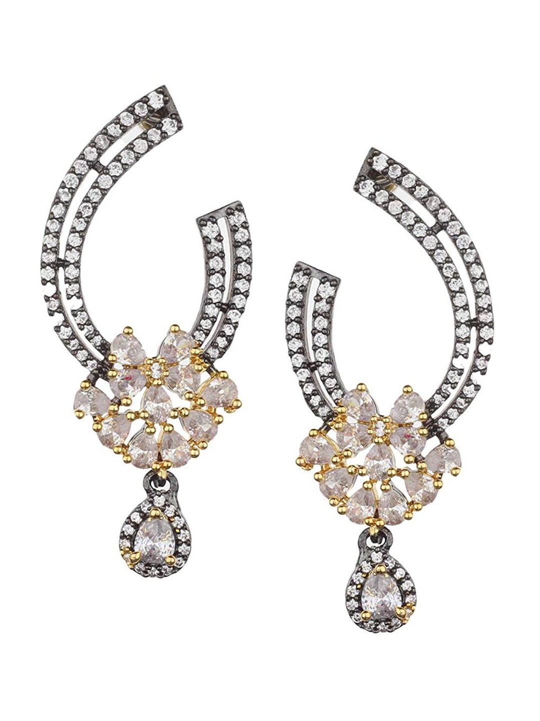 

Runjhun Silver-Toned Contemporary Drop Earrings