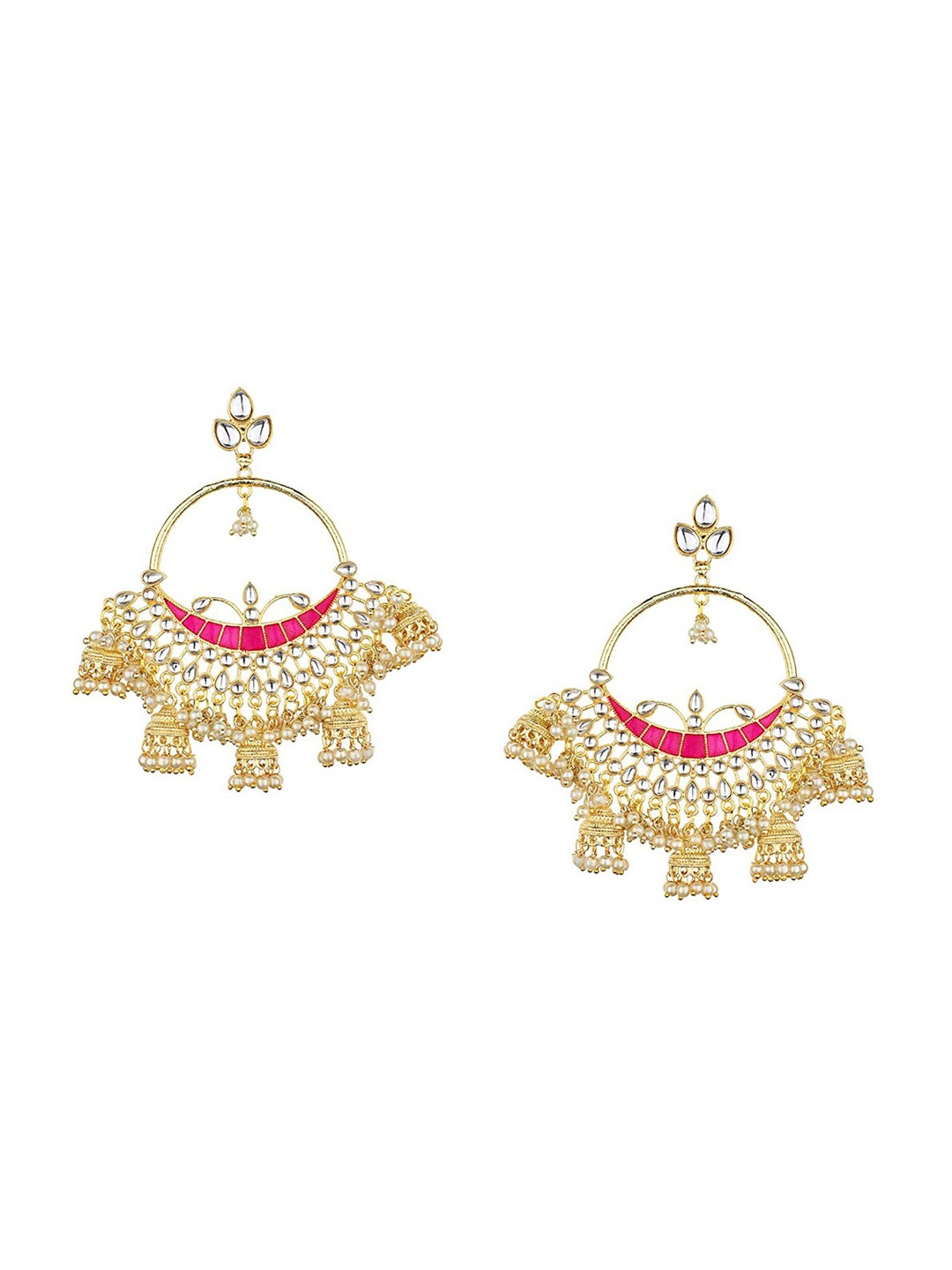 

Runjhun Gold-Toned & Pink Contemporary Drop Earrings