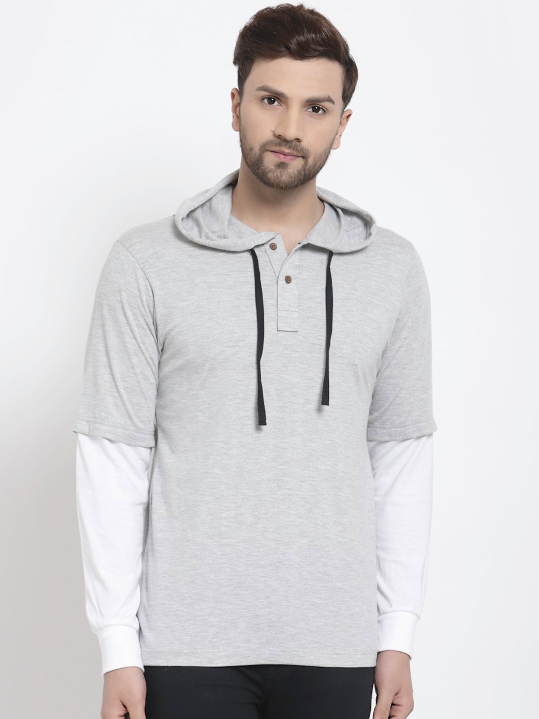

Kalt Men Grey Melange Hooded T-shirt