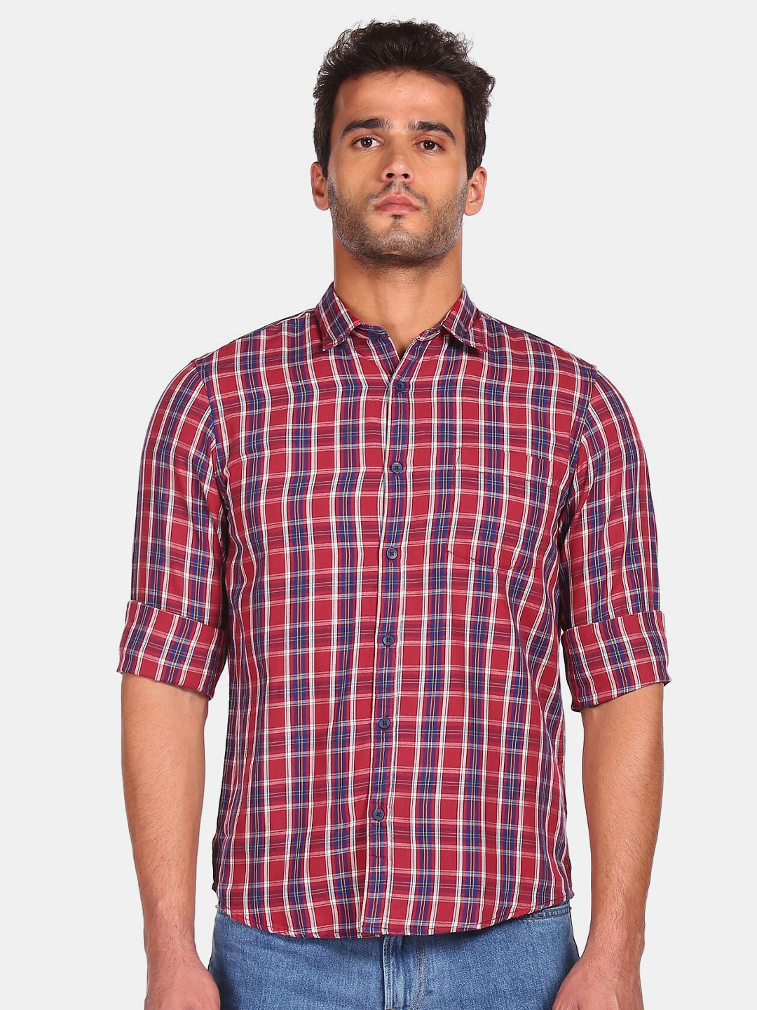 

Ruggers Men Red Regular Fit Checked Cotton Casual Shirt