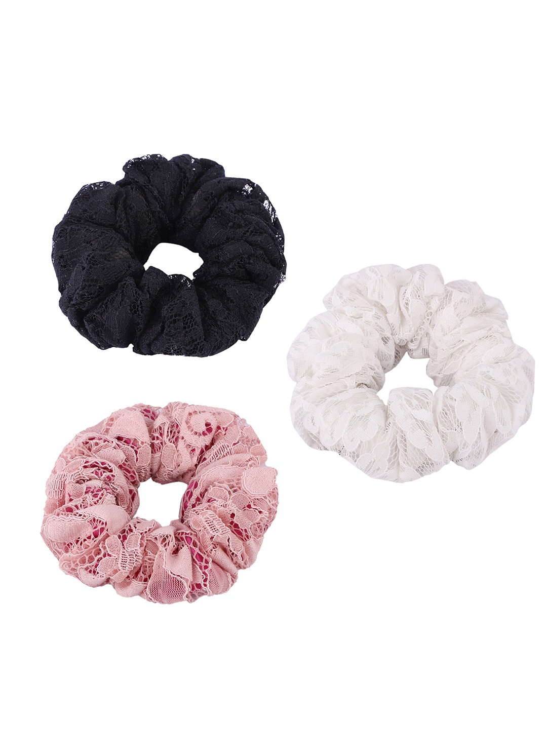 

MASQ Women Set of 3 Lace Scrunchies, Black