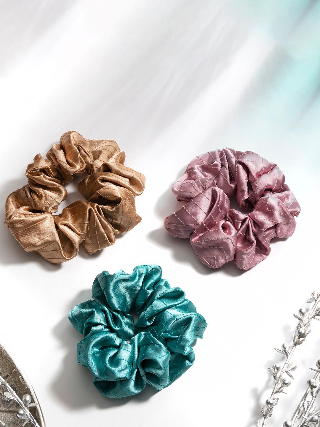 

MASQ Women Set of 3 Scrunchies, Teal