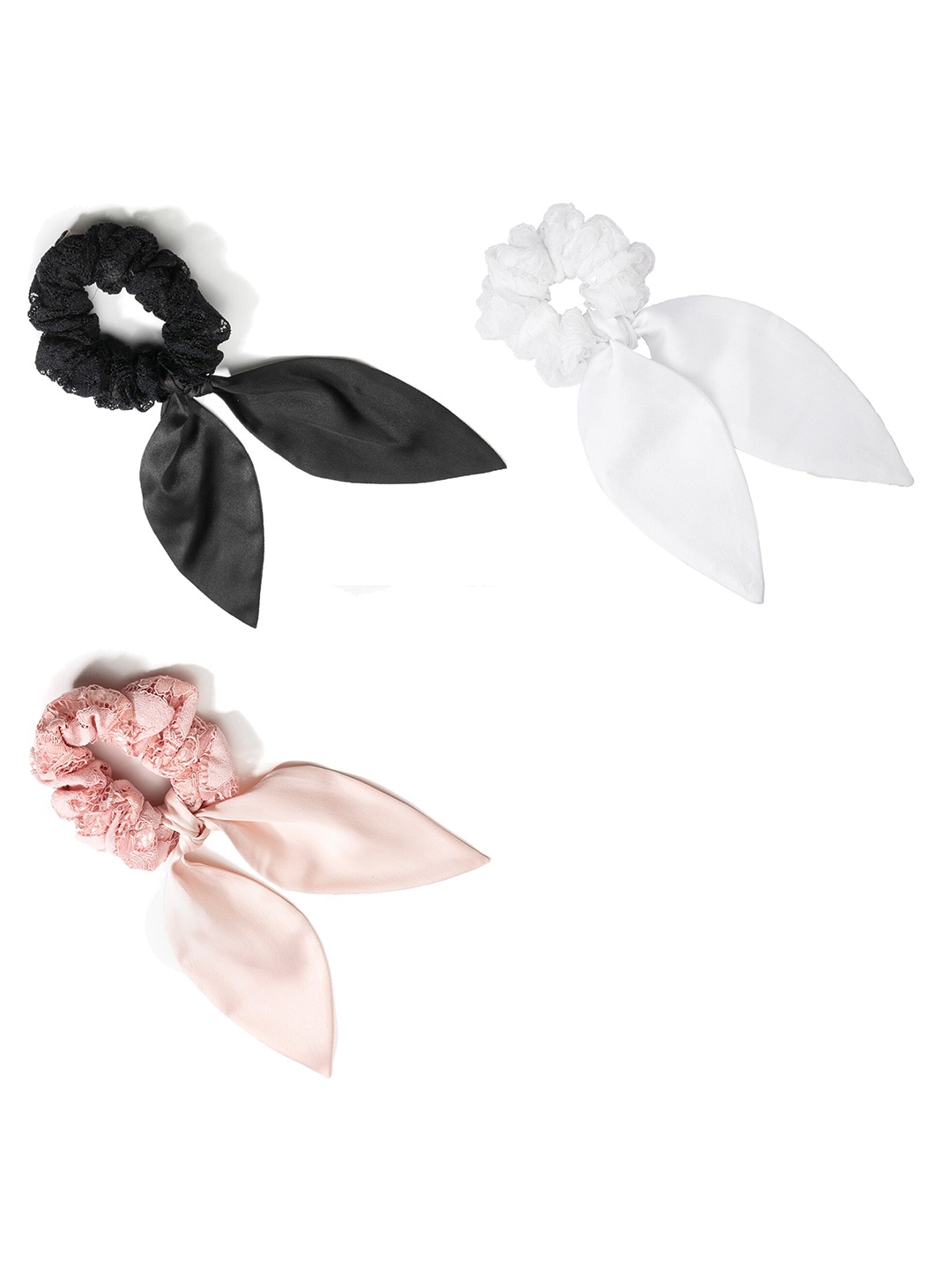 

MASQ Women Pack Of 3 Solid Scrunchies, Black
