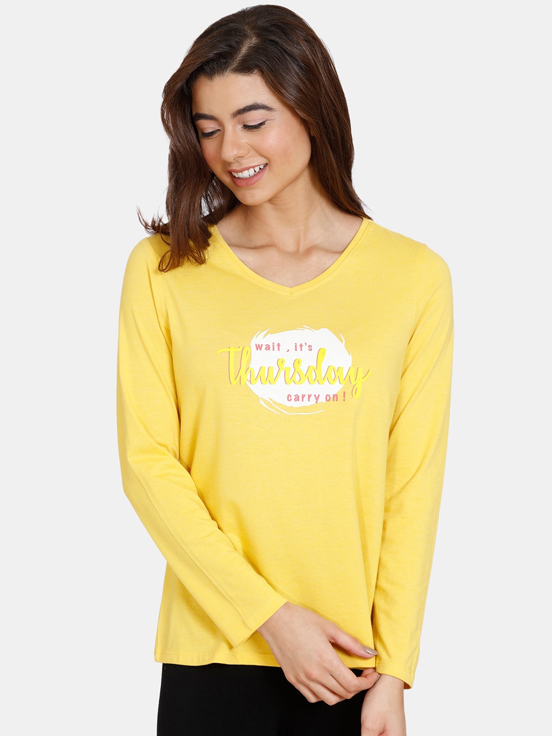 

Rosaline by Zivame Women Yellow Printed Top