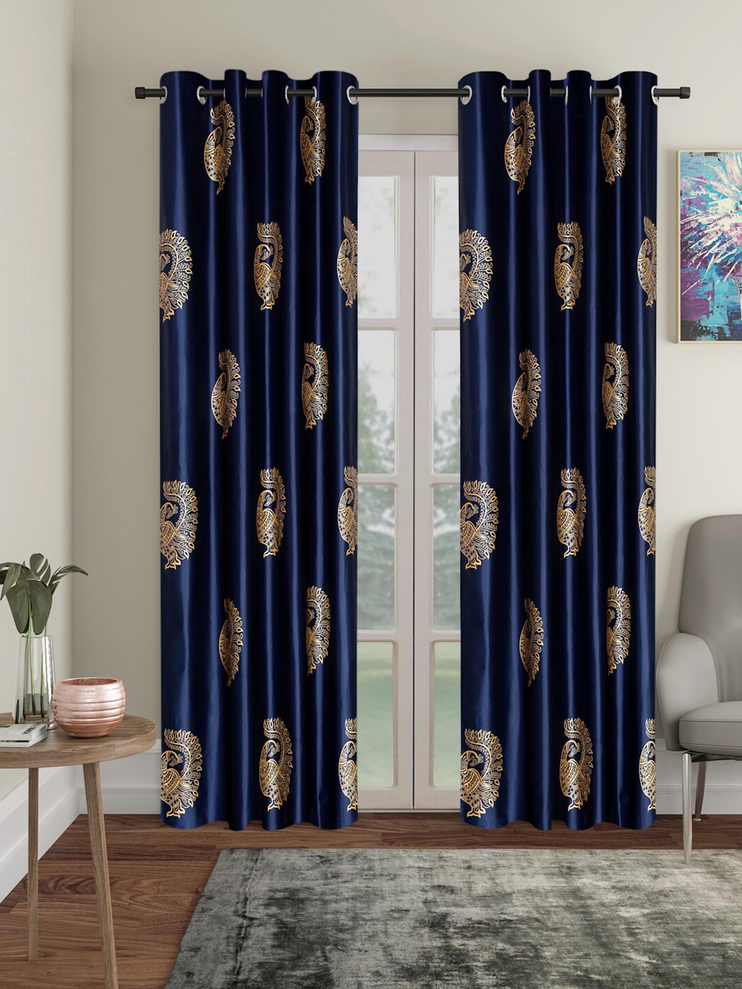 

Home Sizzler Set of 2 Blue & Gold Ethnic Motifs Door Curtain