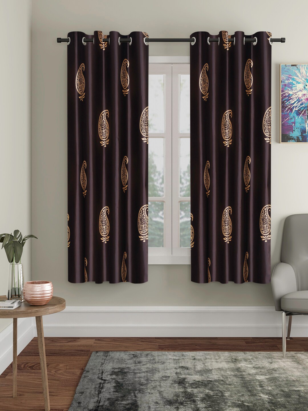 

Home Sizzler Set of 2 Brown & Beige Ethnic Motifs Window Curtain