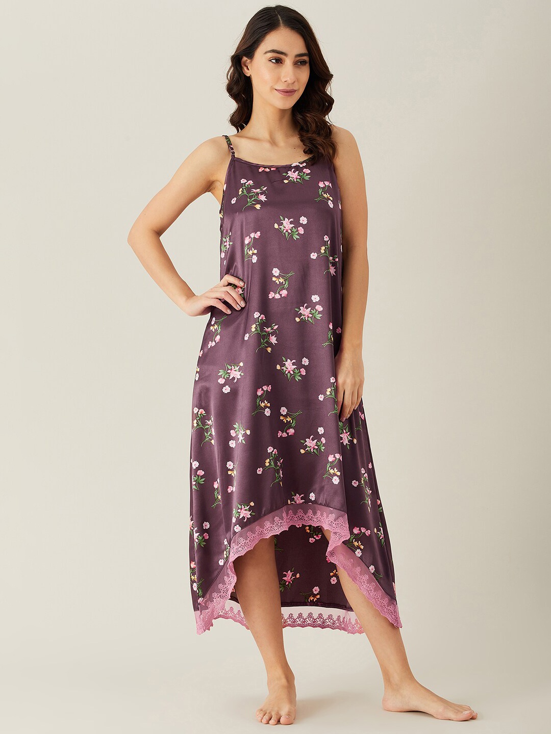 

The Kaftan Company Brown Printed Maxi Nightdress