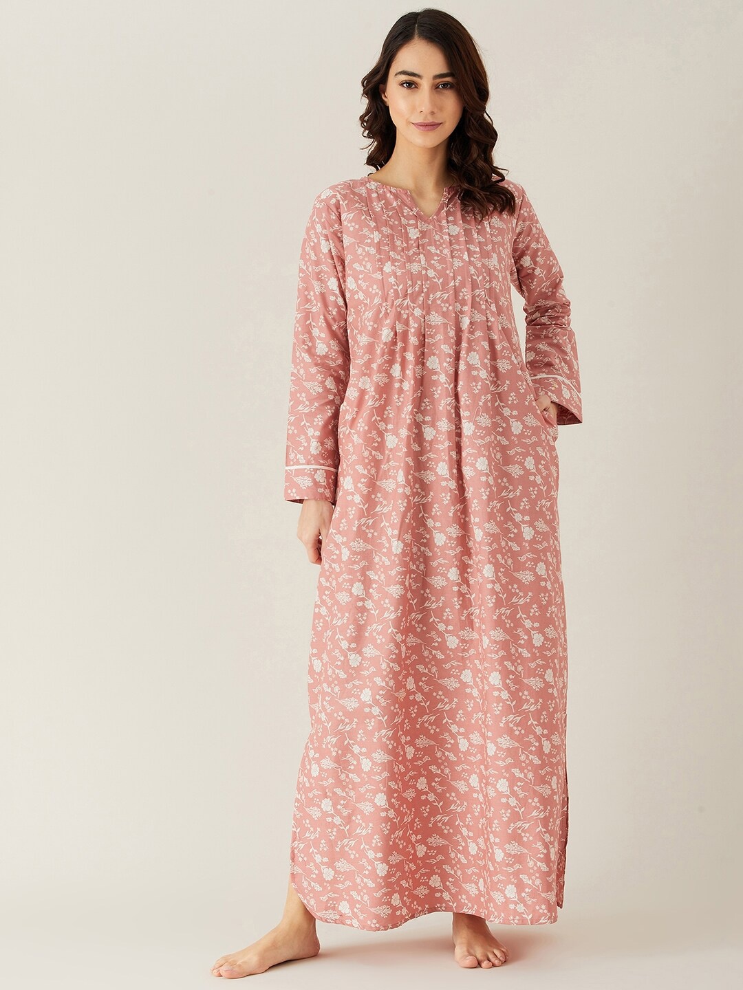 

The Kaftan Company Pink Printed Maxi Nightdress