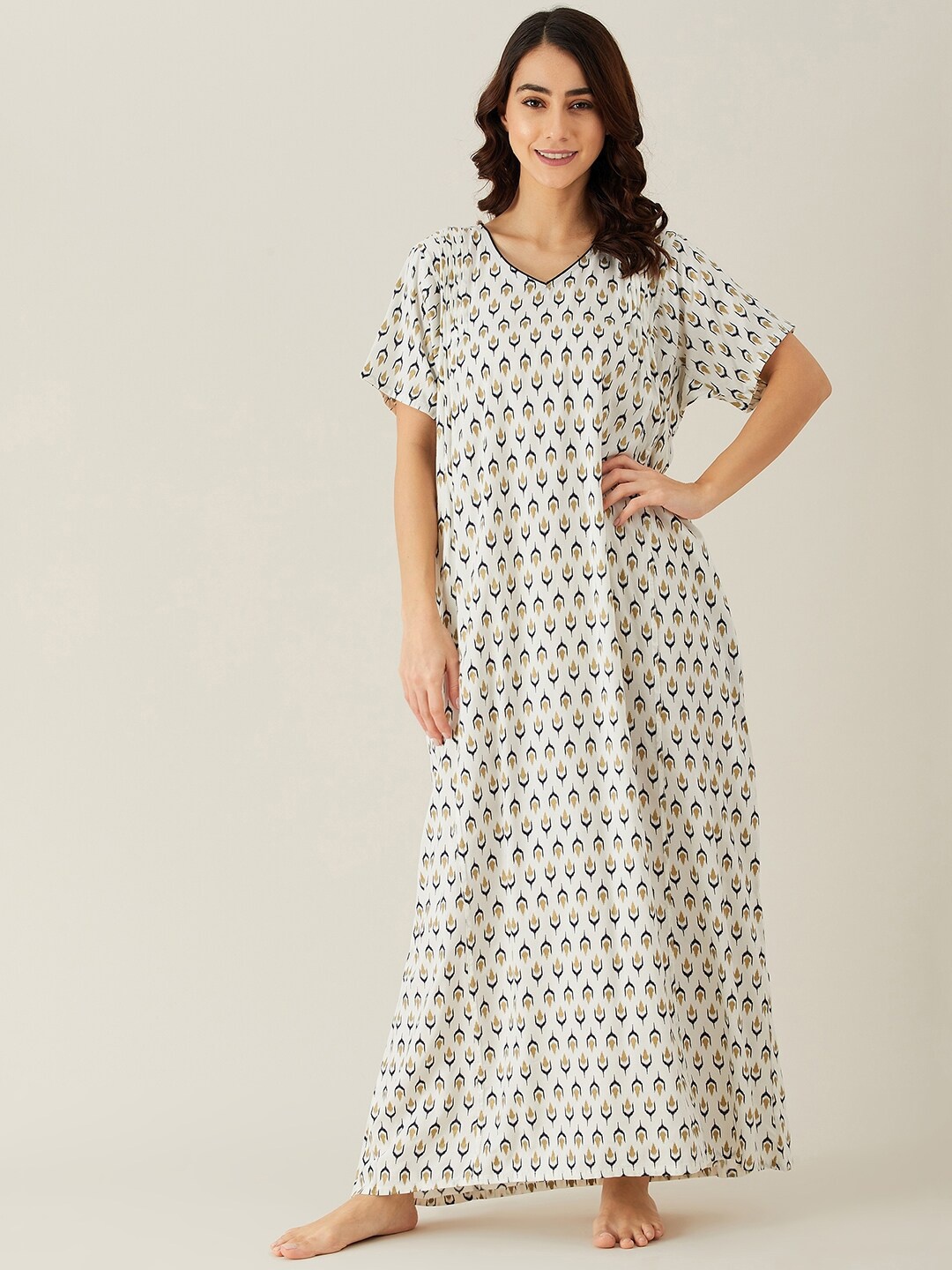 

The Kaftan Company White Printed Maxi Nightdress