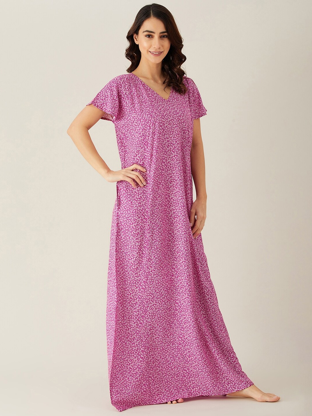 

The Kaftan Company Pink Printed Maxi Nightdress