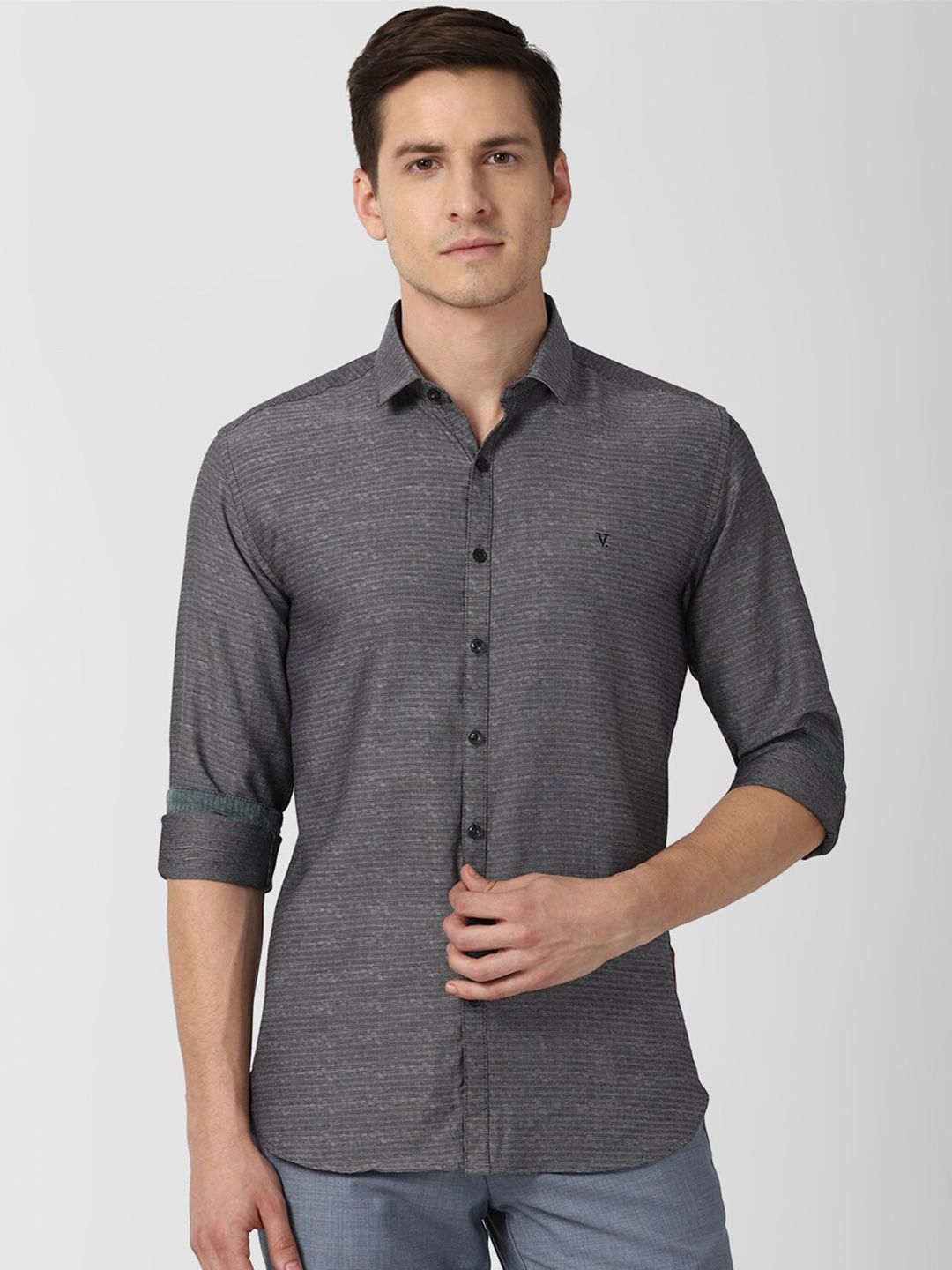 

V Dot Men Grey Slim Fit Casual Shirt