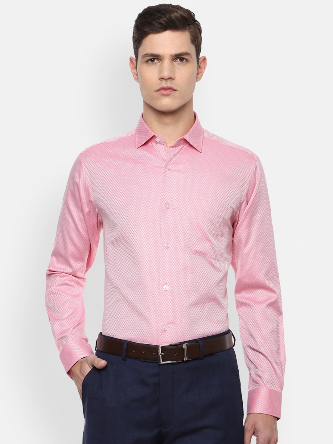 

Louis Philippe Gods & Kings Men Pink Printed Slim Fit Pure Cotton Formal Shirt