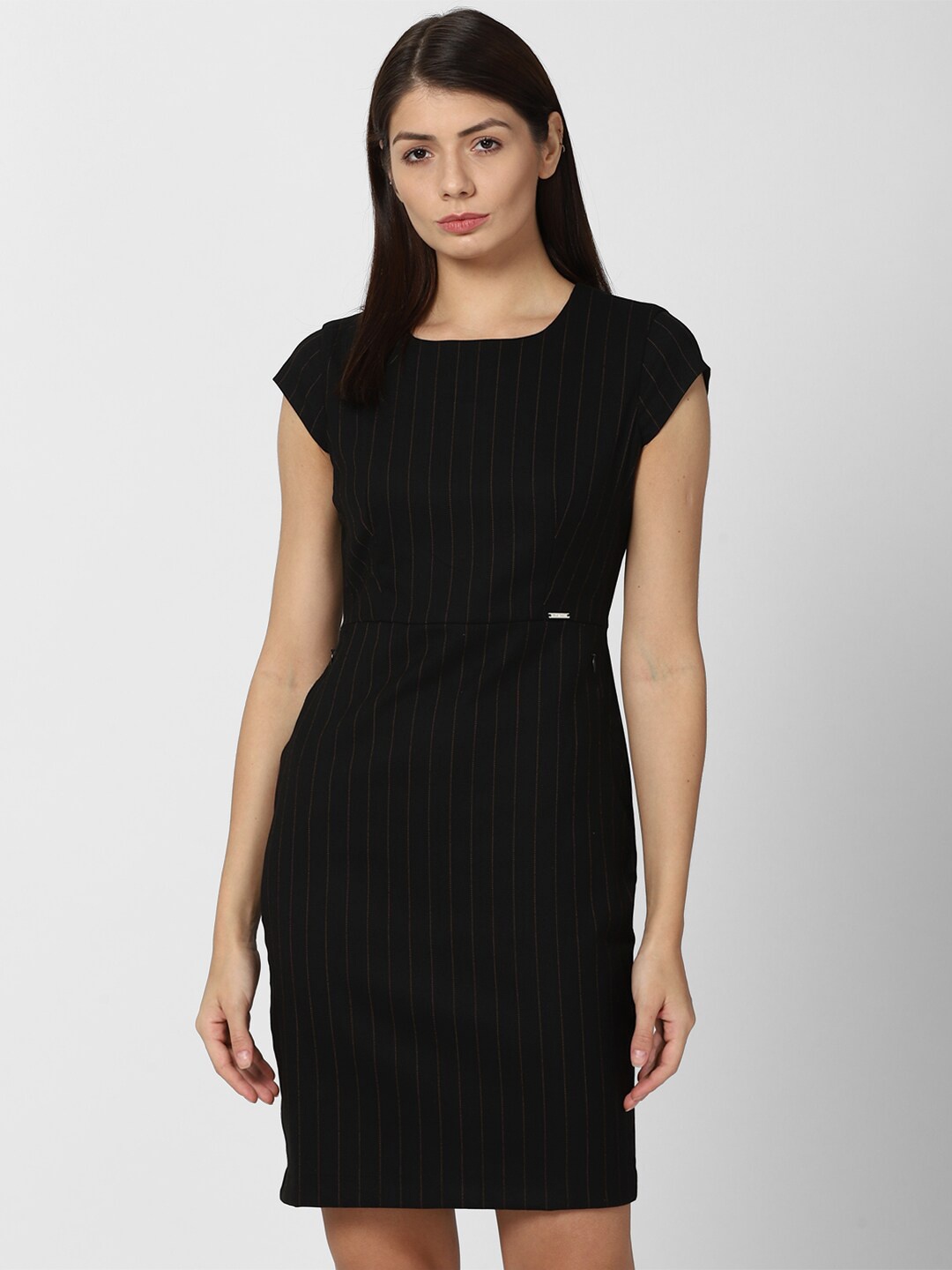 

Van Heusen Woman Women Black & Brown Striped Sheath Dress