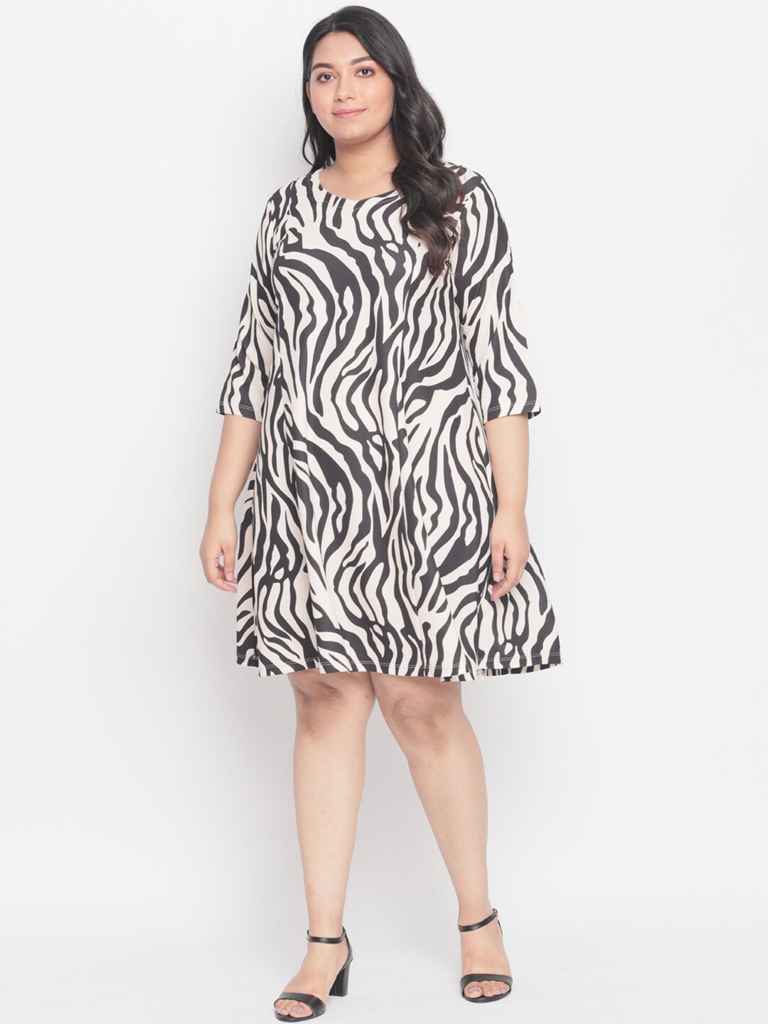 

Amydus White & Black Animal Plus Size A-Line Dress