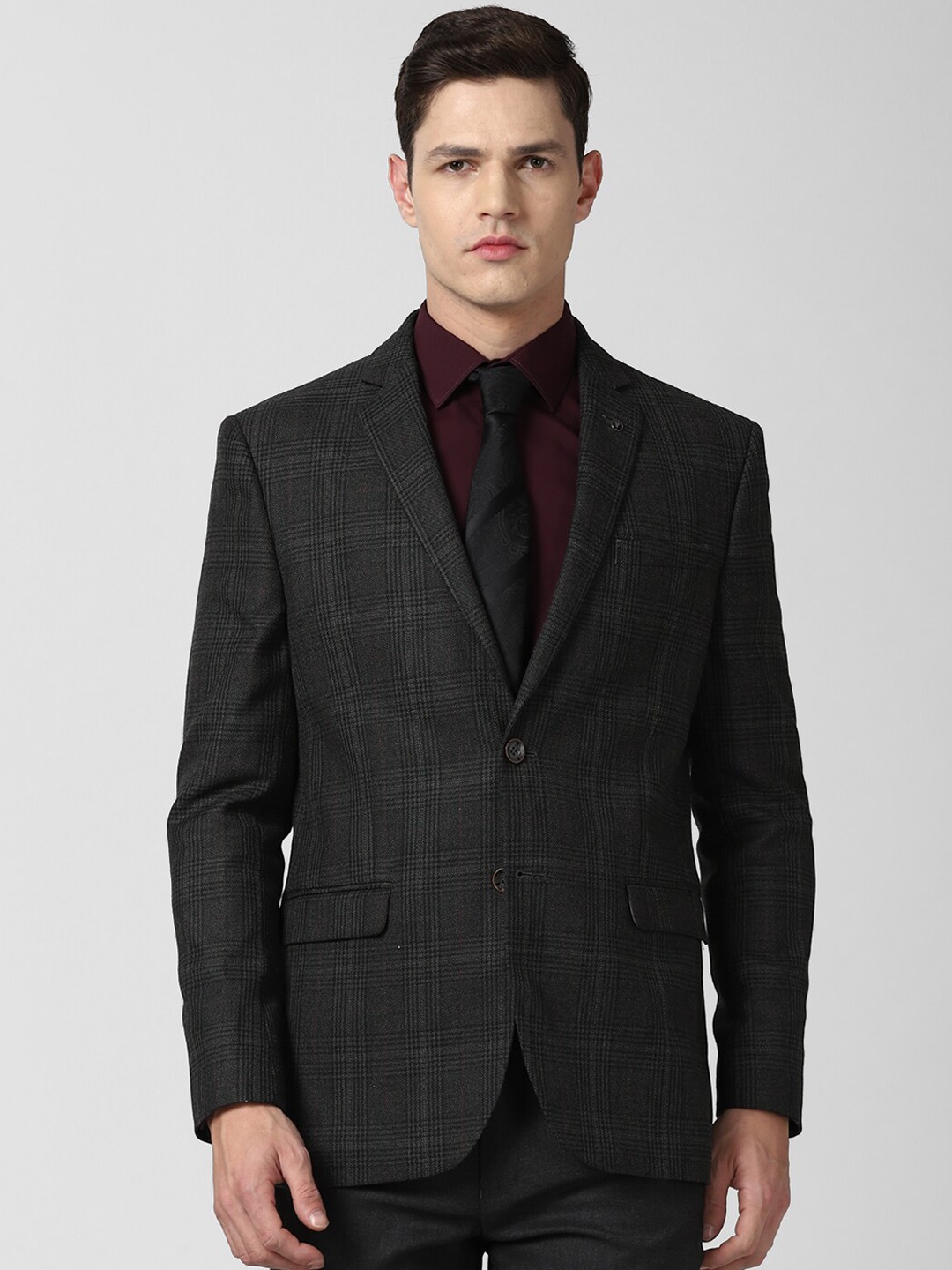 

Van Heusen Men Grey Checked Slim-Fit Single-Breasted Formal Blazer, Charcoal