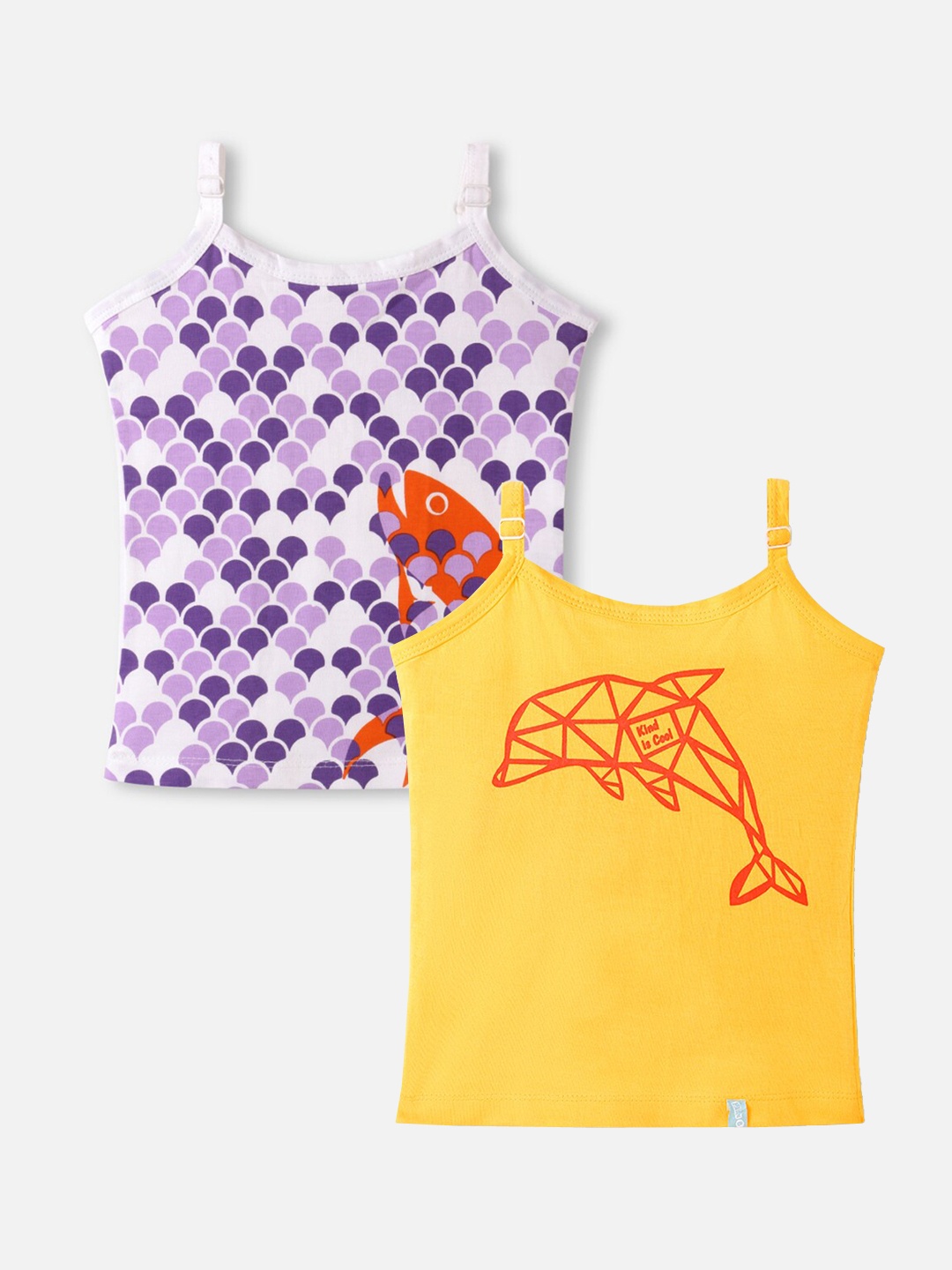 

You Got Plan B Infant Girls Pack Of 2 Printed Pure Cotton Innerwear Vests, Yellow