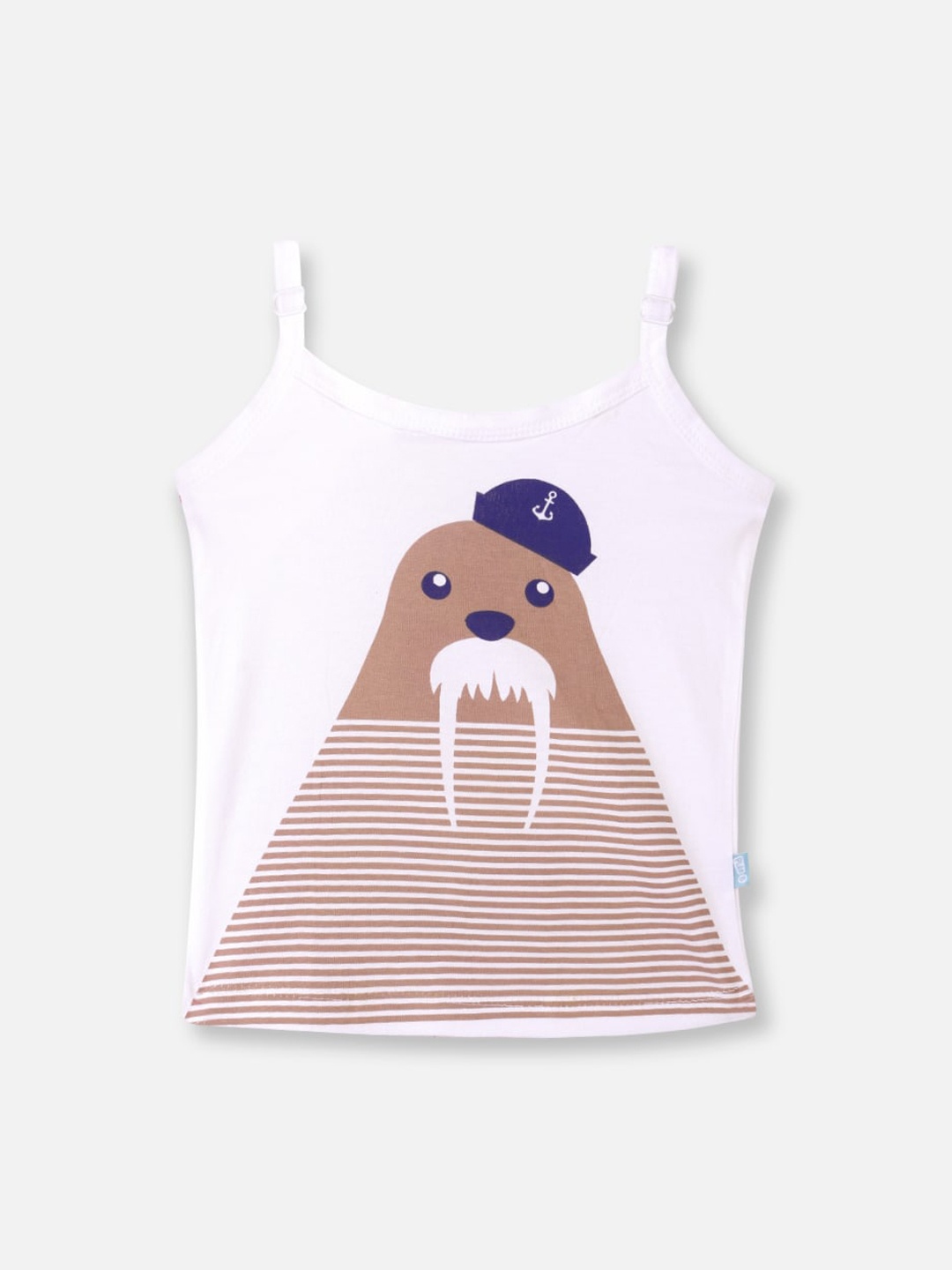 

You Got Plan B Girls White Walrus Printed Pure Cotton Camisole