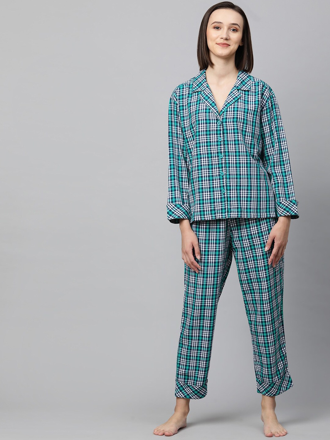 

Chemistry Woman Teal & Blue Checked Night suit