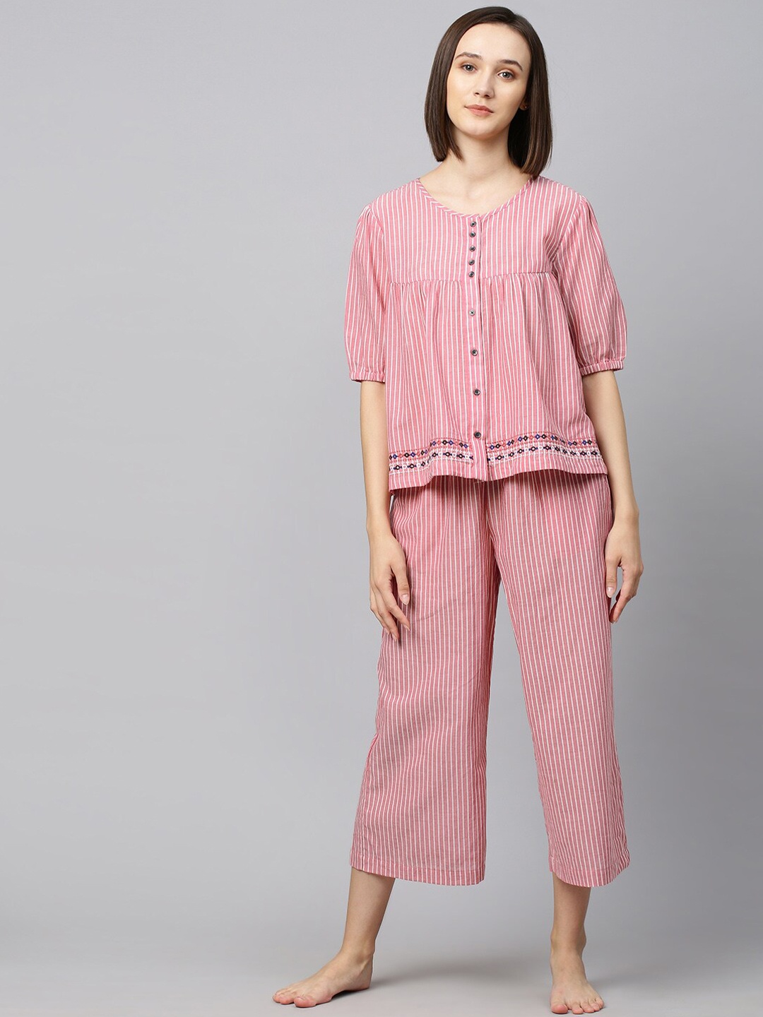 

Chemistry Women Pink Striped Lounge Set